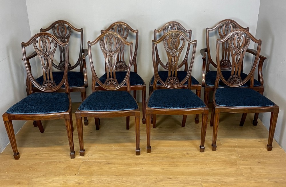 Set of eight mahogany shield back Hepplewhite style dining chairs circa 1900 View II