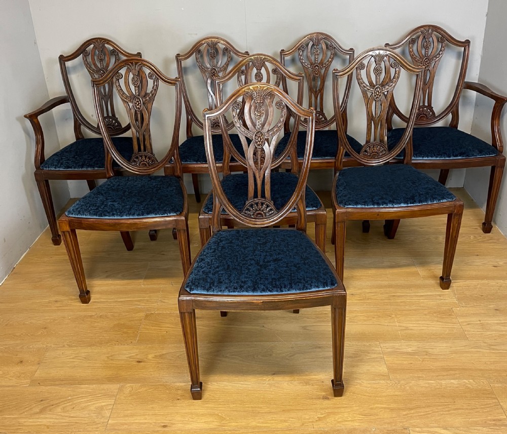 Set of eight mahogany shield back Hepplewhite style dining chairs circa 1900 View III