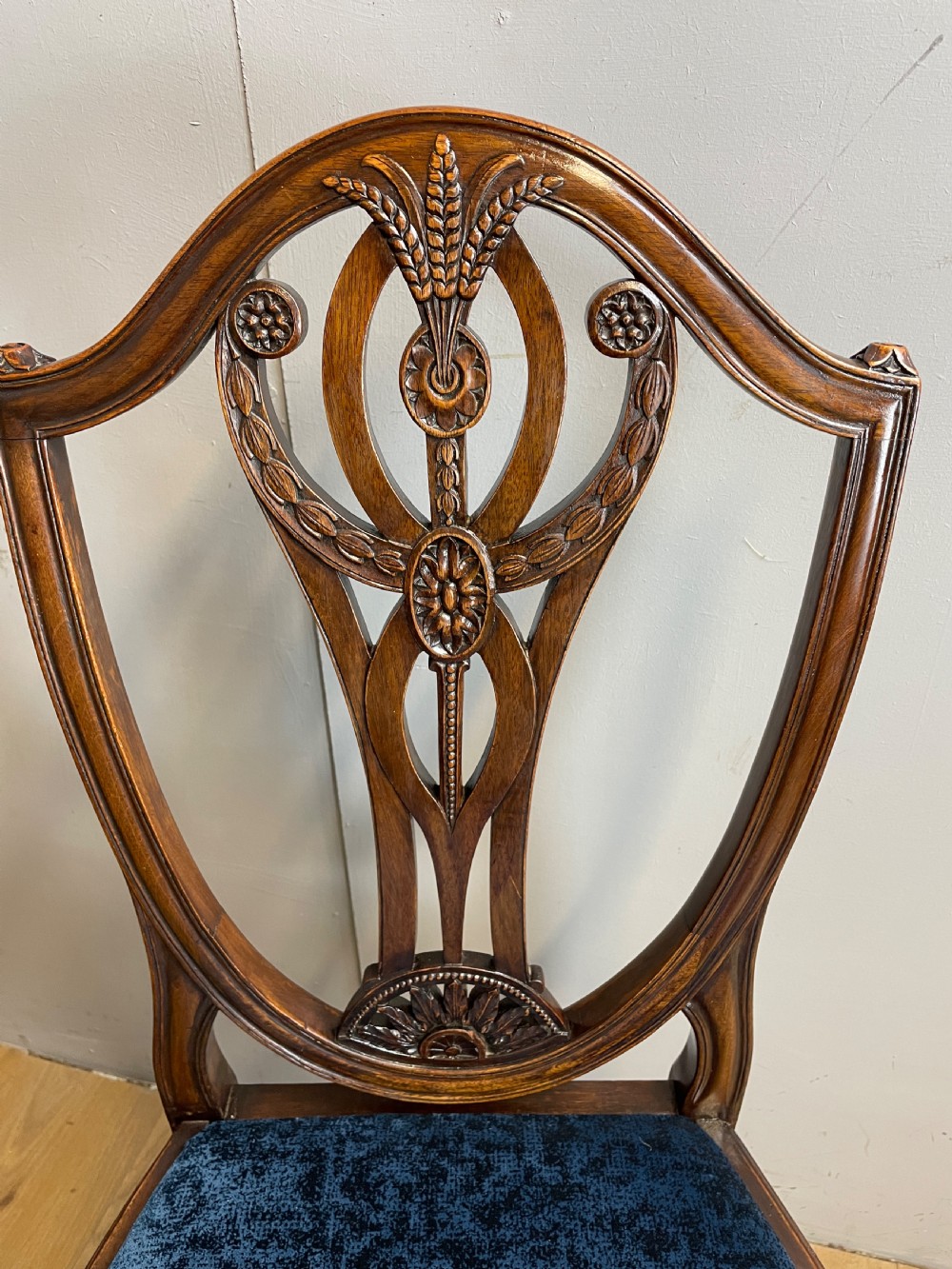 Set of eight mahogany shield back Hepplewhite style dining chairs circa 1900 View V