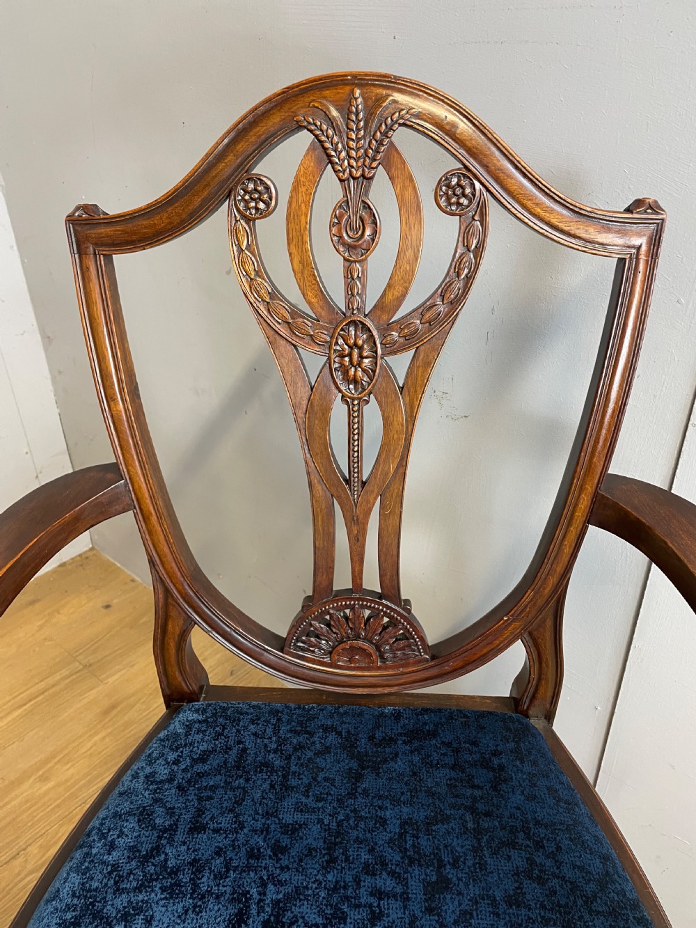 Set of eight mahogany shield back Hepplewhite style dining chairs circa 1900 View X