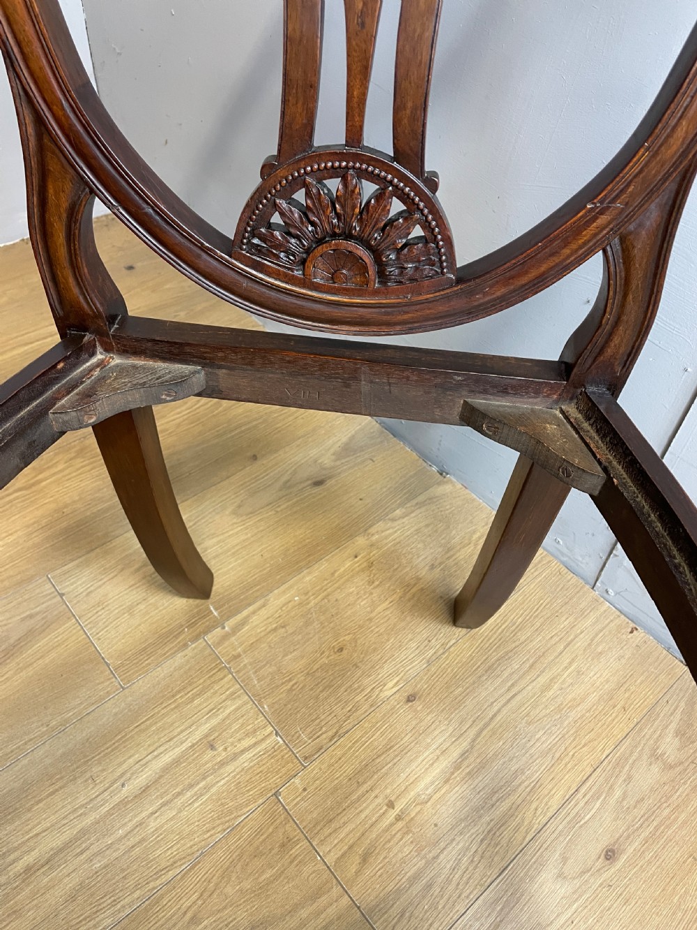 Set of eight mahogany shield back Hepplewhite style dining chairs circa 1900 View XV