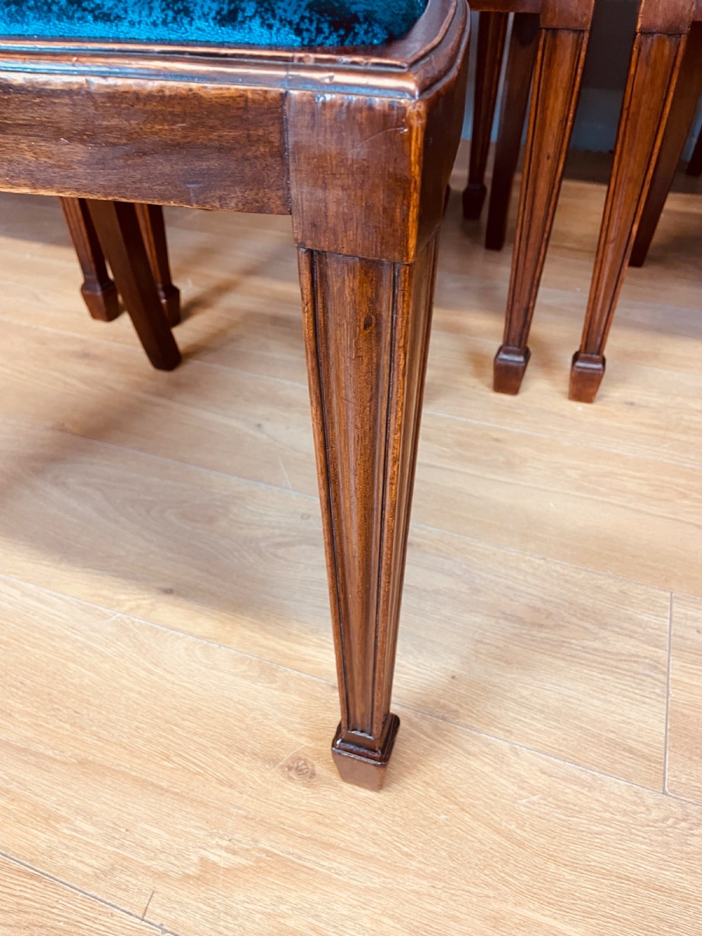 Set of eight mahogany shield back Hepplewhite style dining chairs circa 1900 View XVI