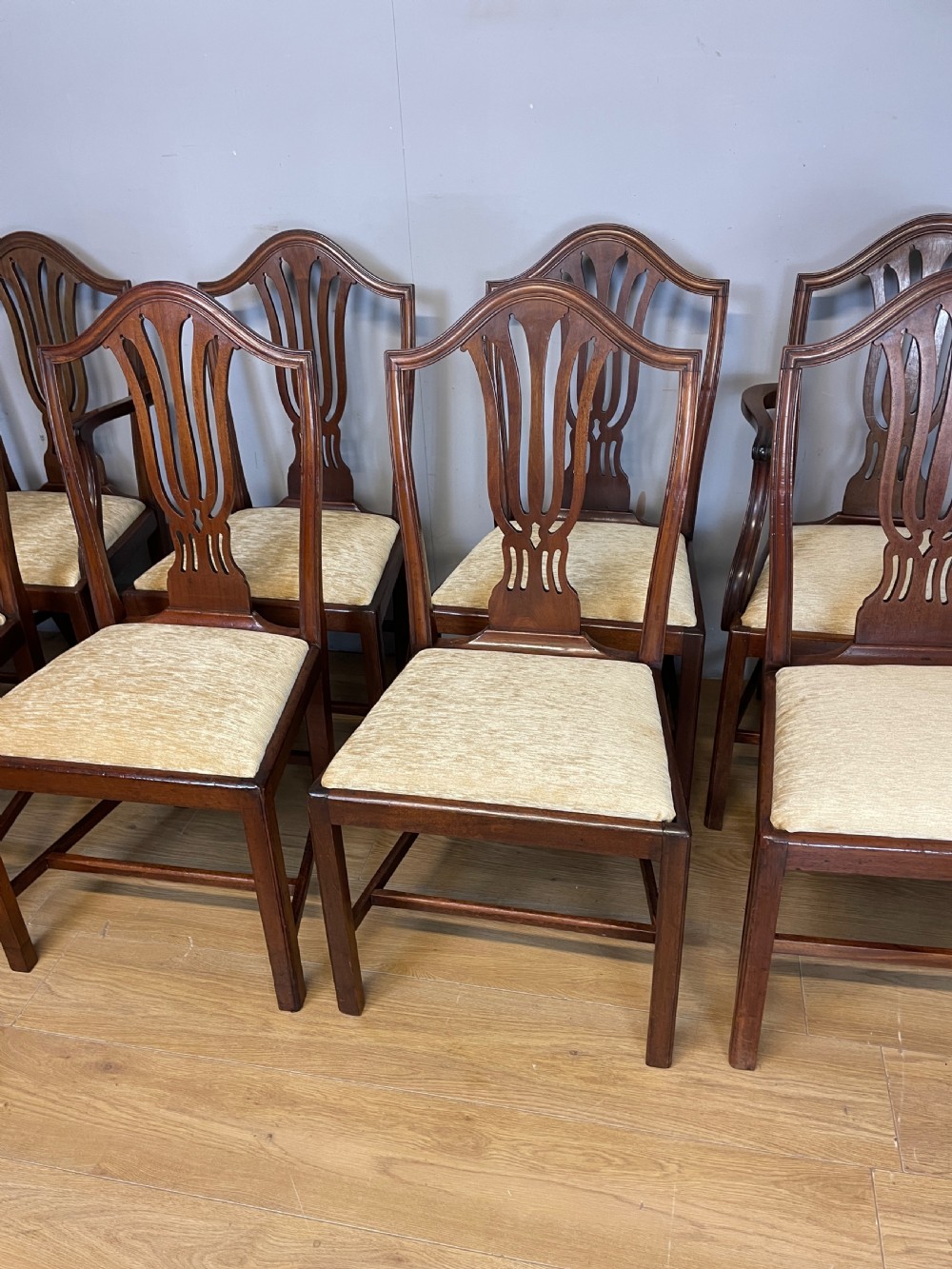 Set of eight mahogany Hepplewhite style chairs circa 1900 View XIX