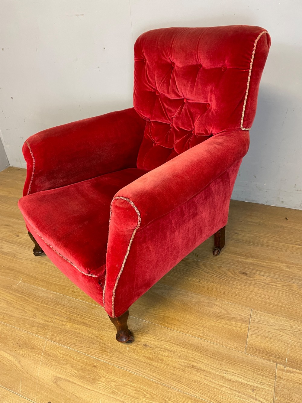 Victorian red velvet armchair circa 1890 View II