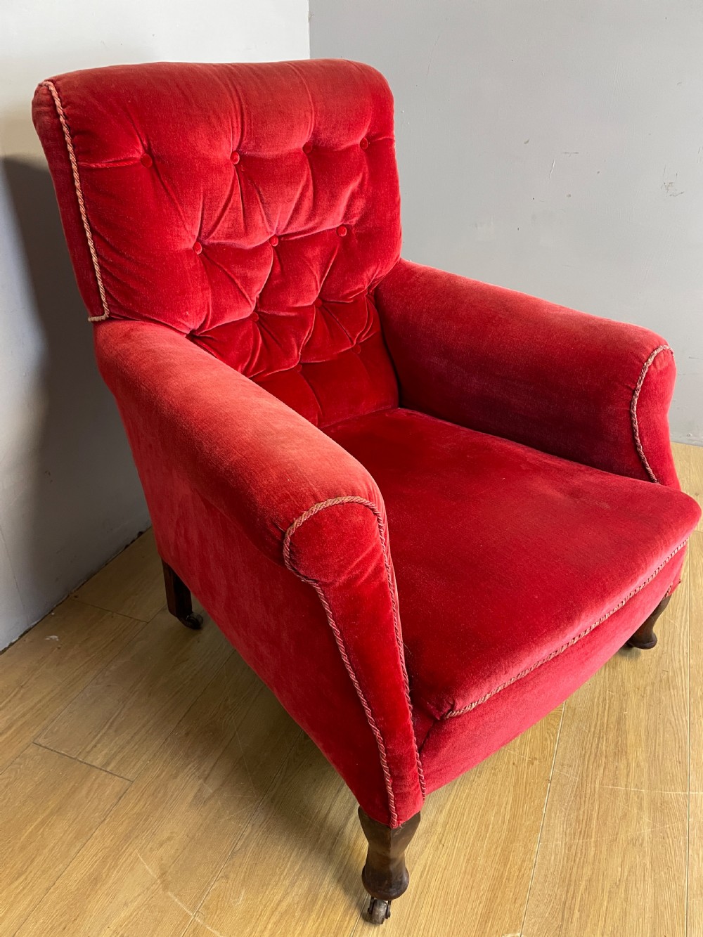 Victorian red velvet armchair circa 1890 View III