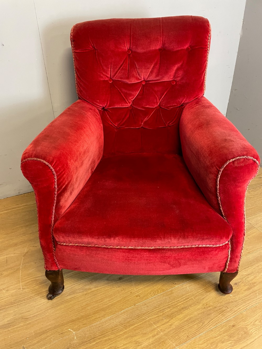 Victorian red velvet armchair circa 1890 View IV