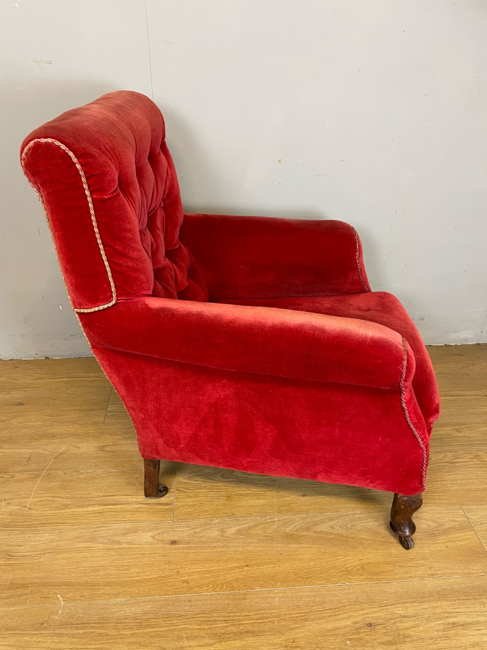 Victorian red velvet armchair circa 1890 View V