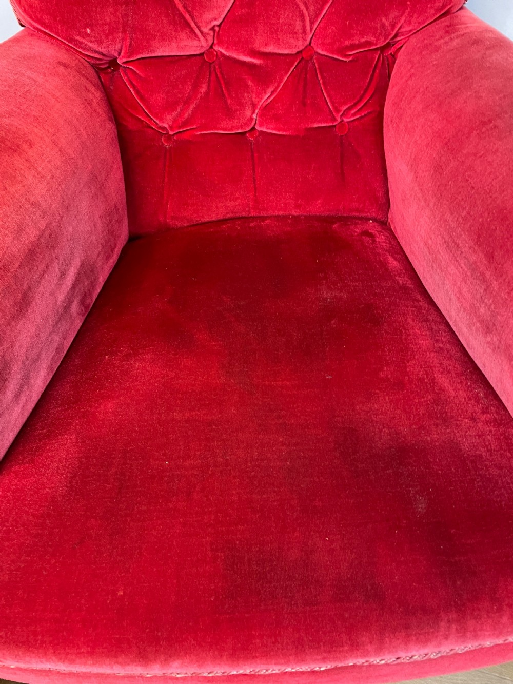 Victorian red velvet armchair circa 1890 View VIII