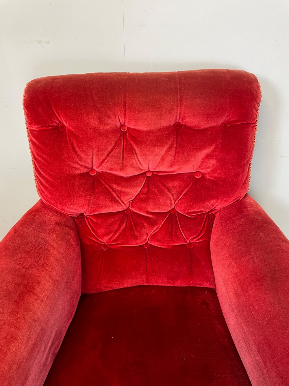 Victorian red velvet armchair circa 1890 View IX