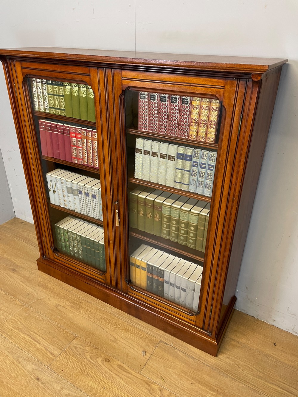 Arts and Crafts walnut freestanding glazed bookcase View VI