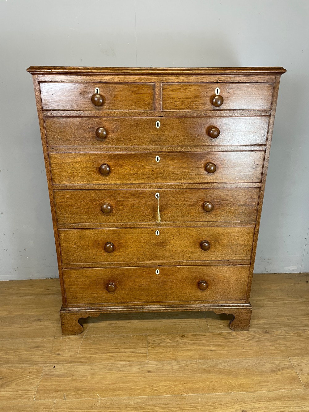 Georgian golden oak six height chest of drawers circa 1790 View II