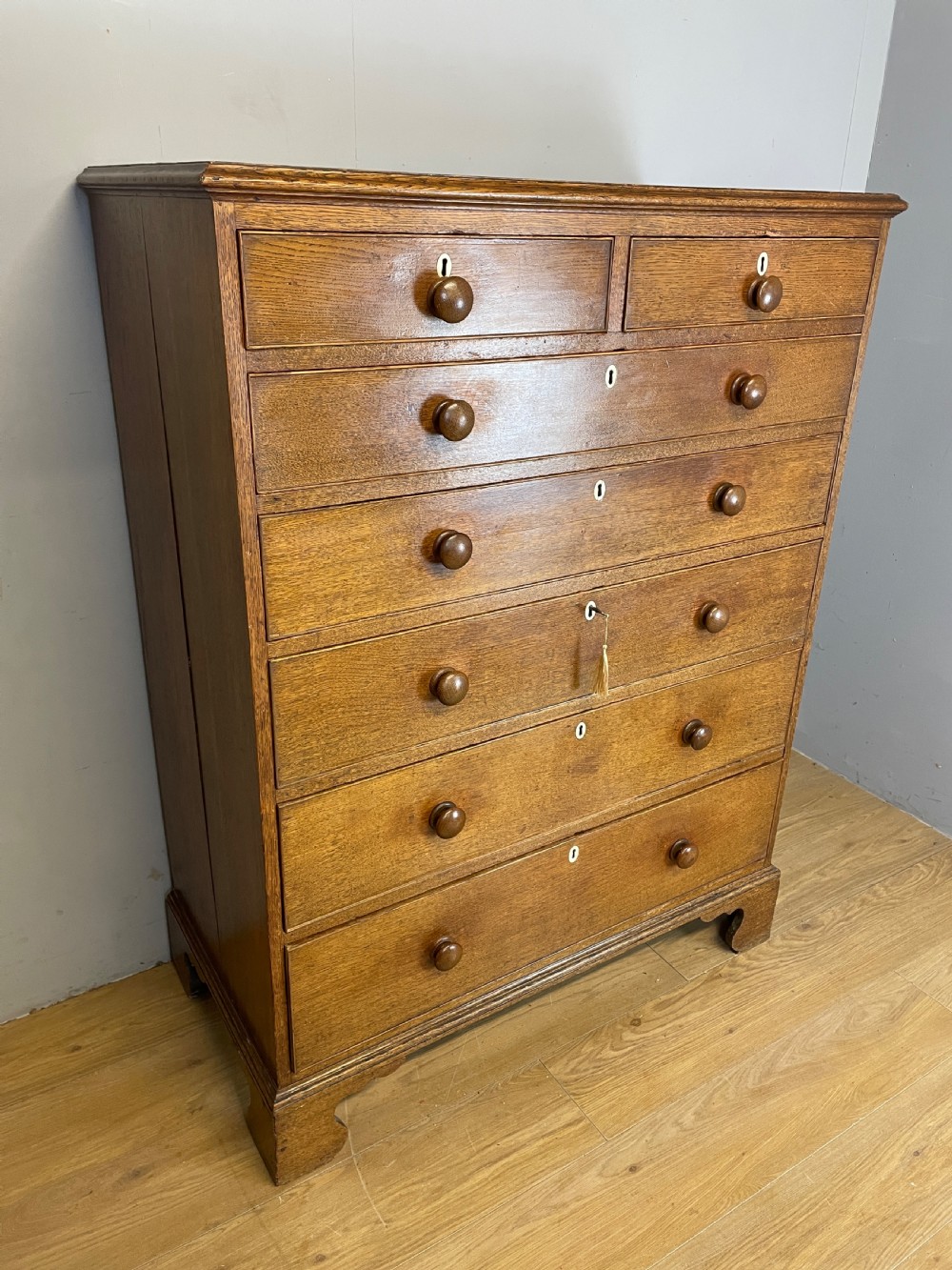 Georgian golden oak six height chest of drawers circa 1790 View III