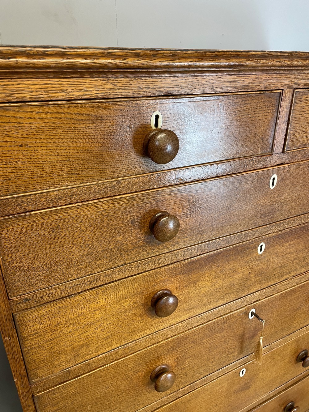 Georgian golden oak six height chest of drawers circa 1790 View IV
