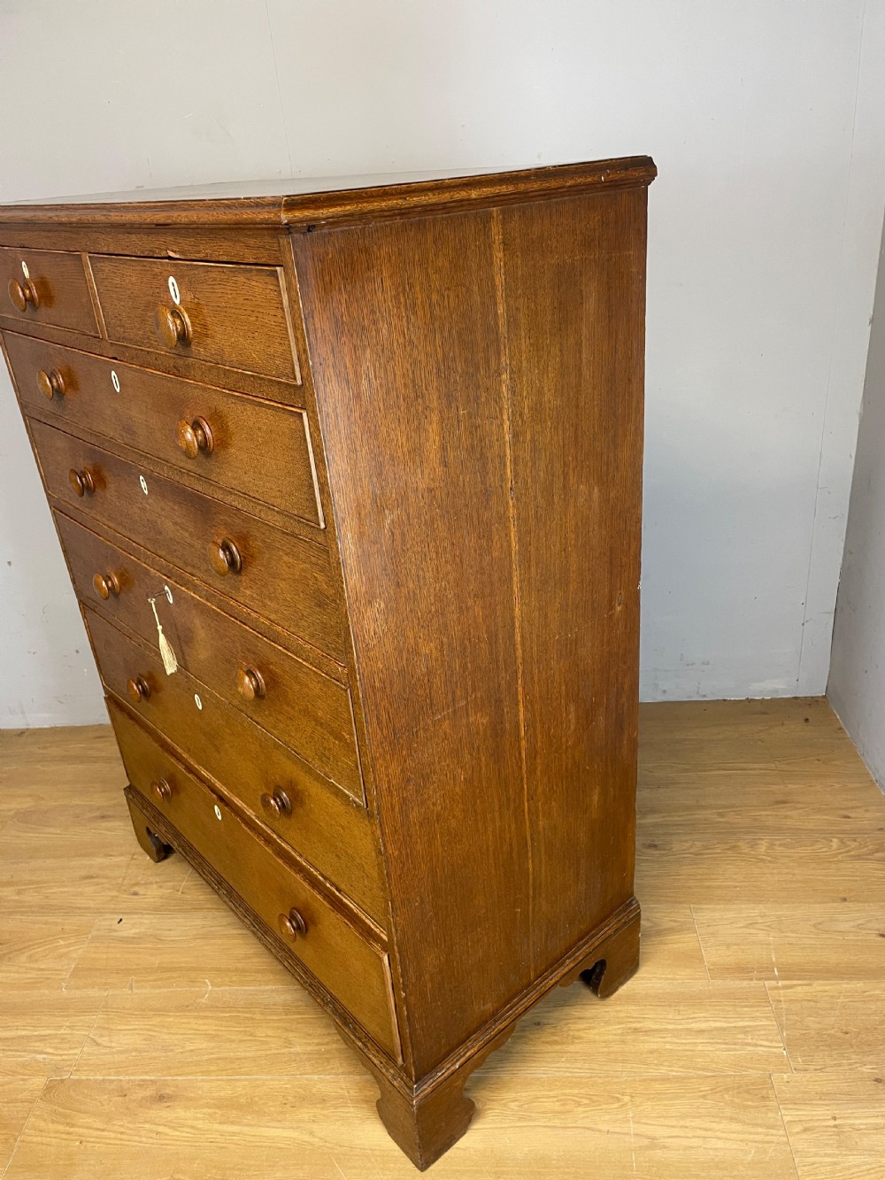 Georgian golden oak six height chest of drawers circa 1790 View XI