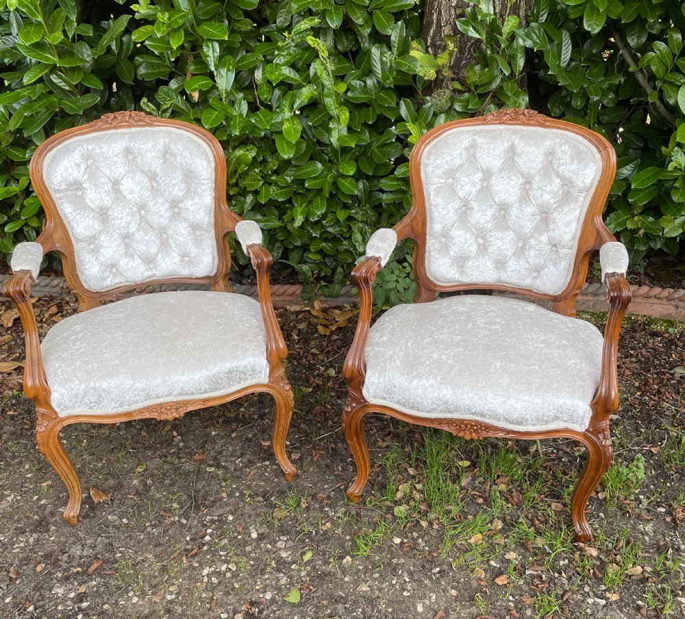 Pair of solid walnut Louis Quinze style armchairs  View II
