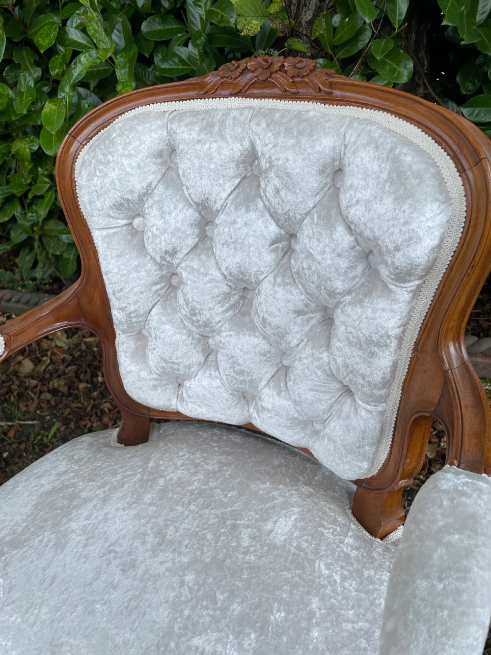 Pair of solid walnut Louis Quinze style armchairs  View III