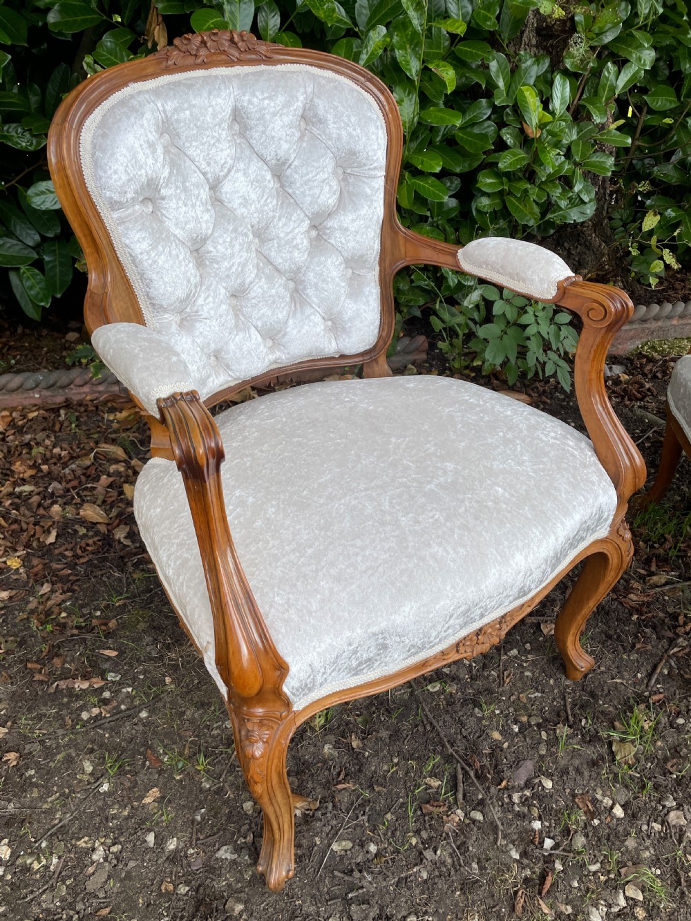 Pair of solid walnut Louis Quinze style armchairs  View VI