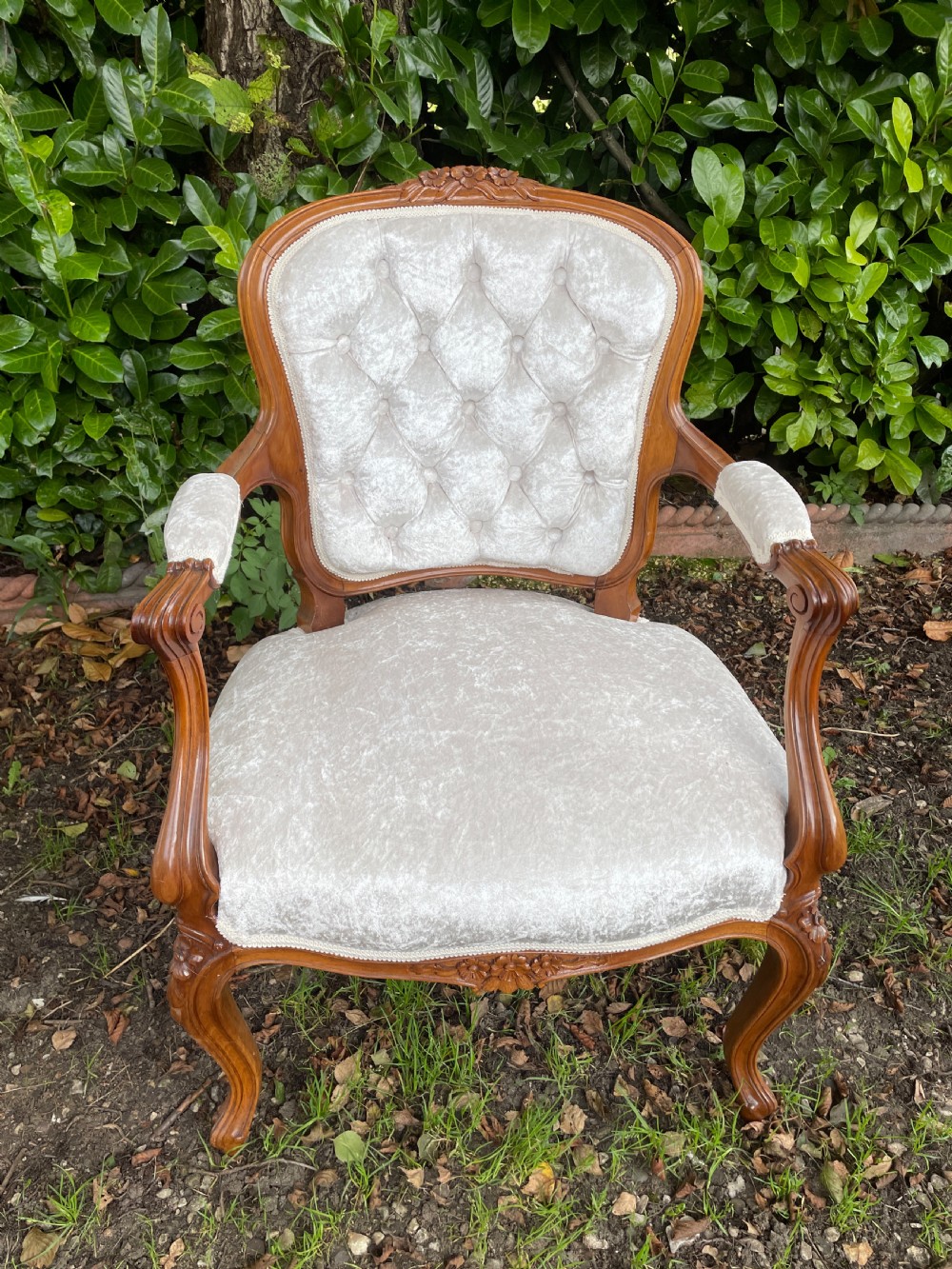 Pair of solid walnut Louis Quinze style armchairs  View X