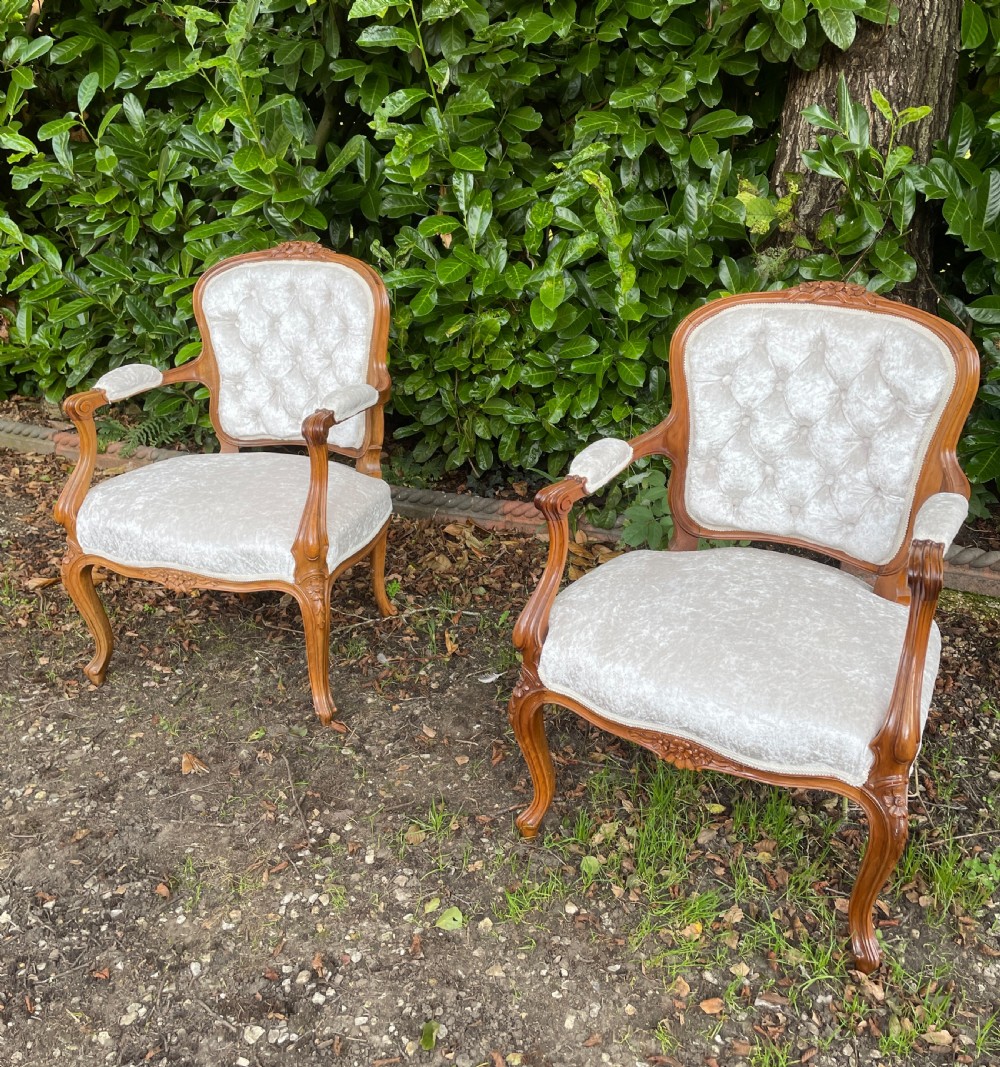 Pair of solid walnut Louis Quinze style armchairs  View XII