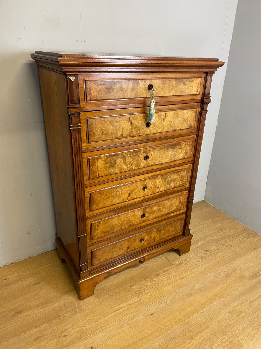 Nineteenth century walnut continental six height chest of drawers  View II