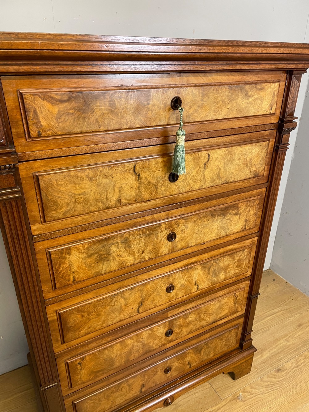 Nineteenth century walnut continental six height chest of drawers  View III