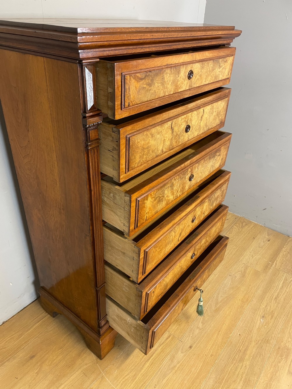 Nineteenth century walnut continental six height chest of drawers  View VII