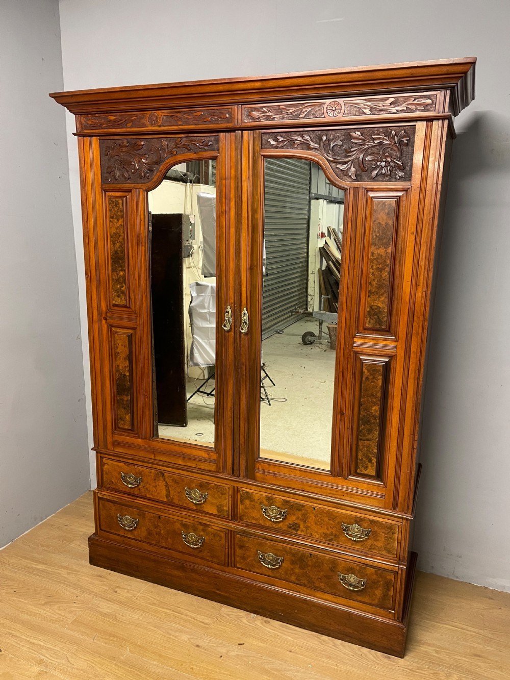 Arts and crafts walnut double wardrobe circa 1890 View V