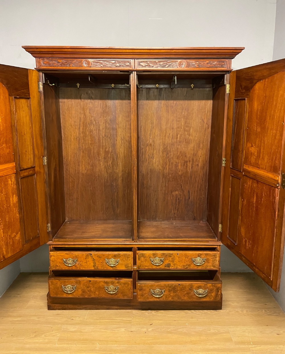 Arts and crafts walnut double wardrobe circa 1890 View VI