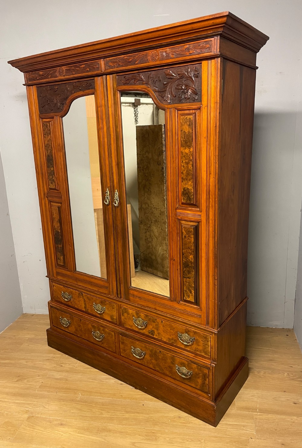 Arts and crafts walnut double wardrobe circa 1890 View X