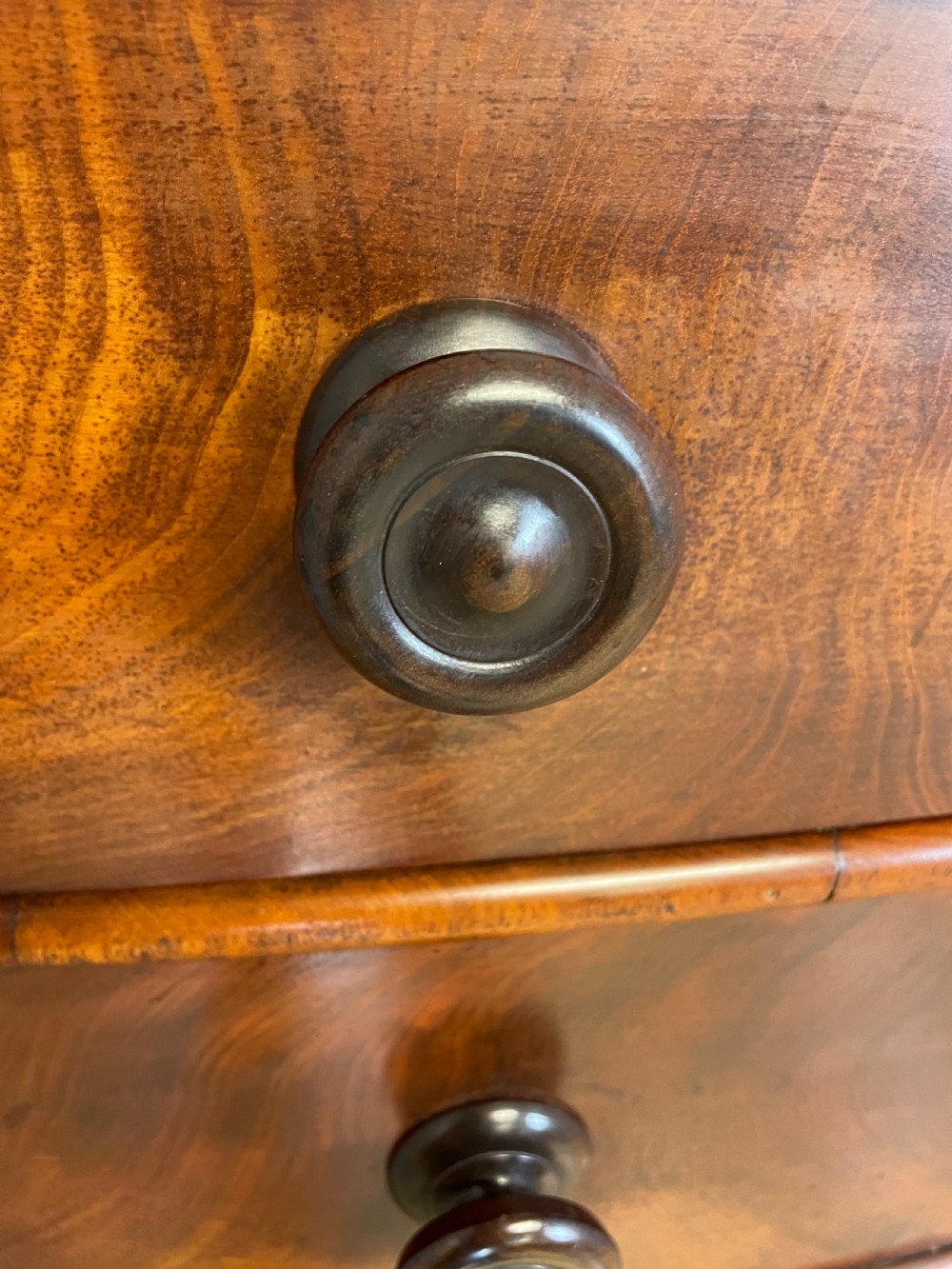 C19TH flame mahogany bow front 4 height chest of drawers circa 1870 View III