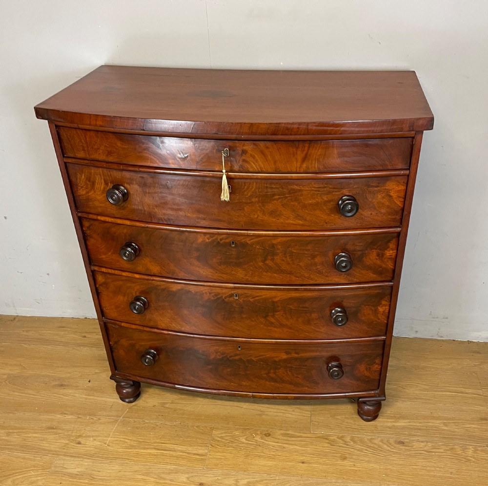 C19TH flame mahogany bow front 4 height chest of drawers circa 1870 View VI