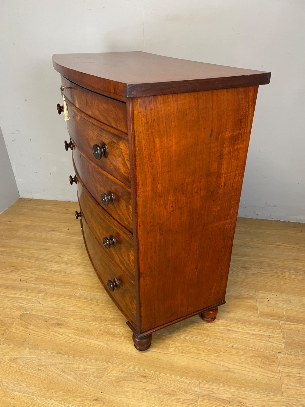 C19TH flame mahogany bow front 4 height chest of drawers circa 1870 View IX