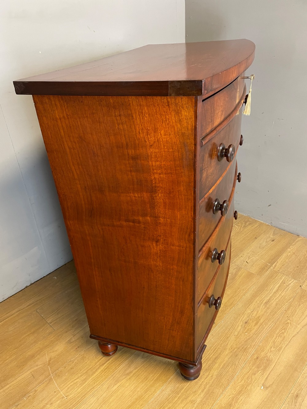 C19TH flame mahogany bow front 4 height chest of drawers circa 1870 View X