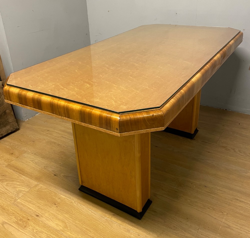 Art Deco walnut and Birds Eye maple dining table in the manner of Epstein  View III