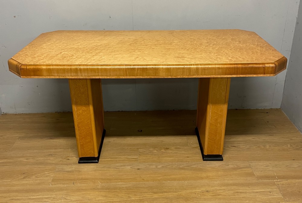 Art Deco walnut and Birds Eye maple dining table in the manner of Epstein  View IV