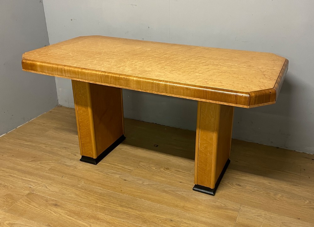 Art Deco walnut and Birds Eye maple dining table in the manner of Epstein  View V