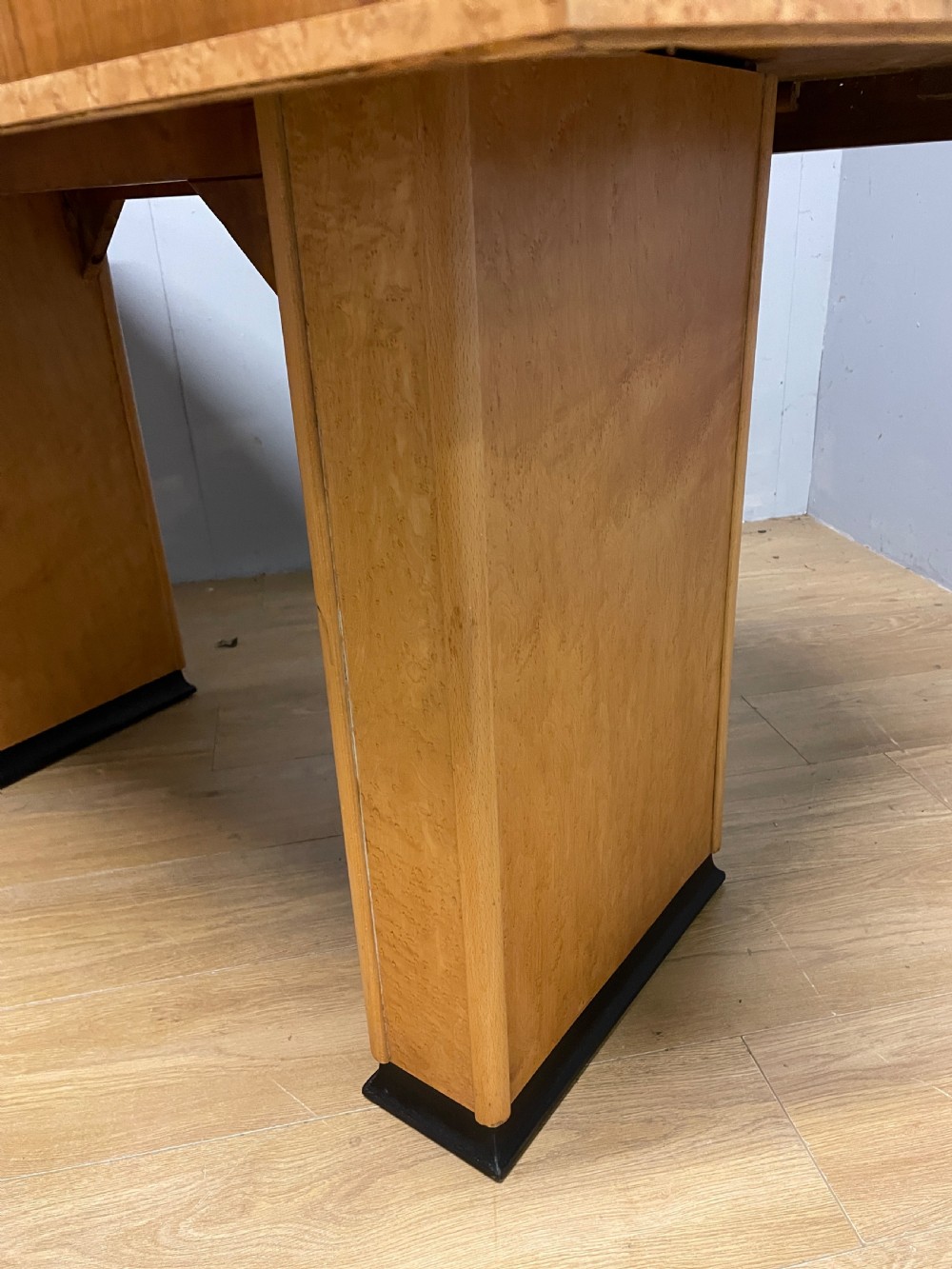 Art Deco walnut and Birds Eye maple dining table in the manner of Epstein  View IX