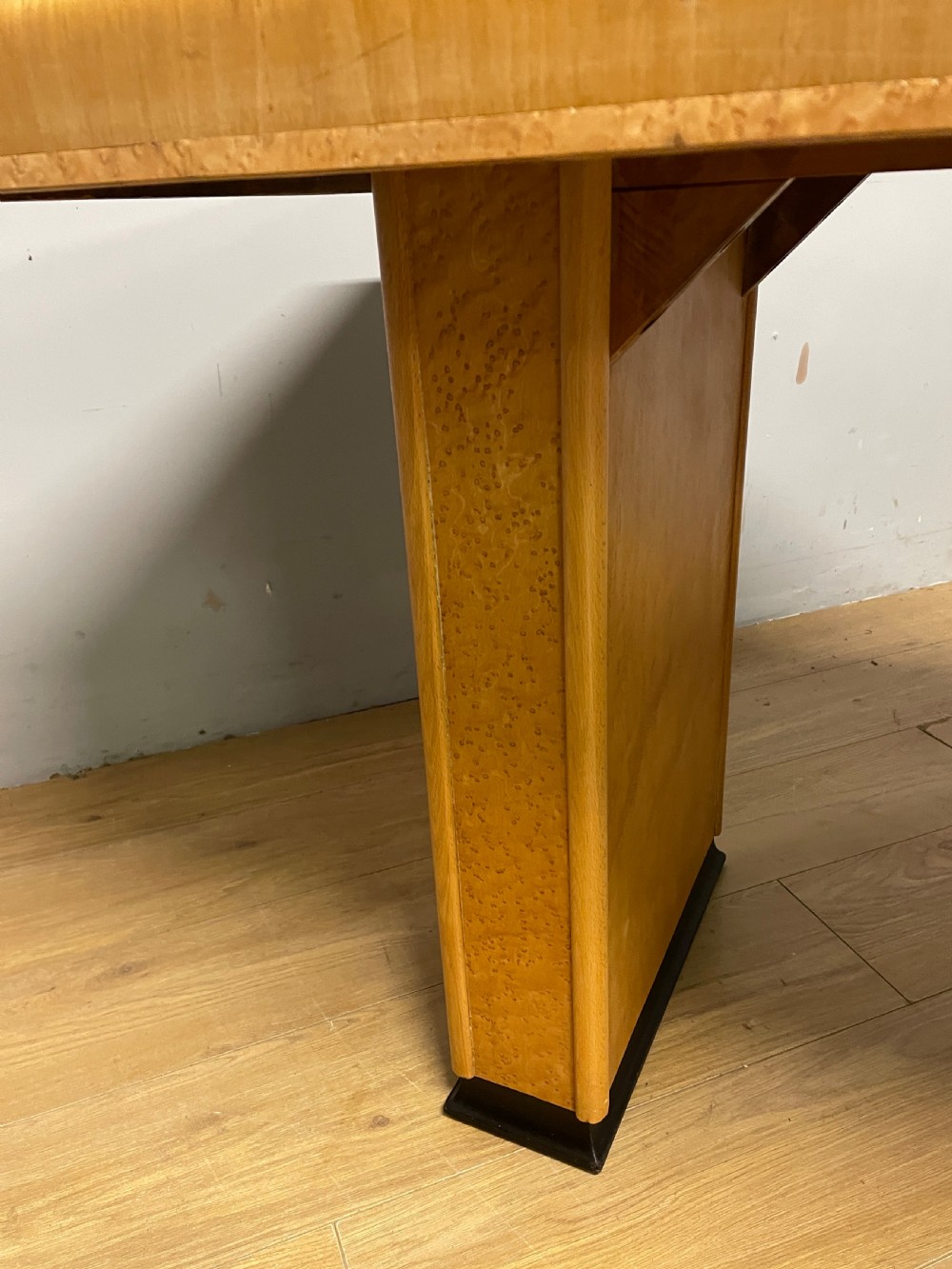 Art Deco walnut and Birds Eye maple dining table in the manner of Epstein  View X