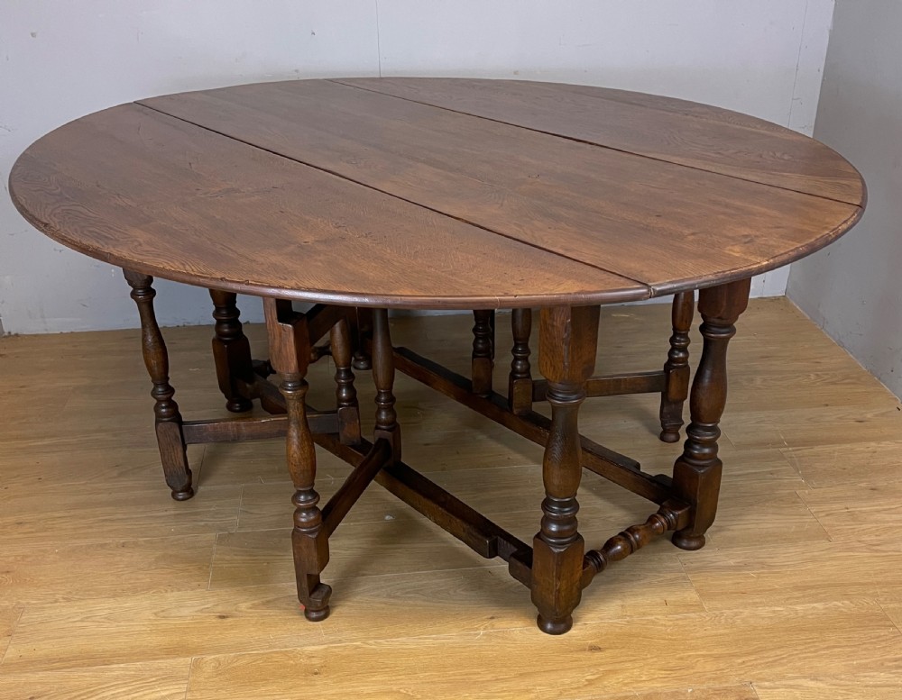 C19TH  large oak 8 seater gate leg dining table 