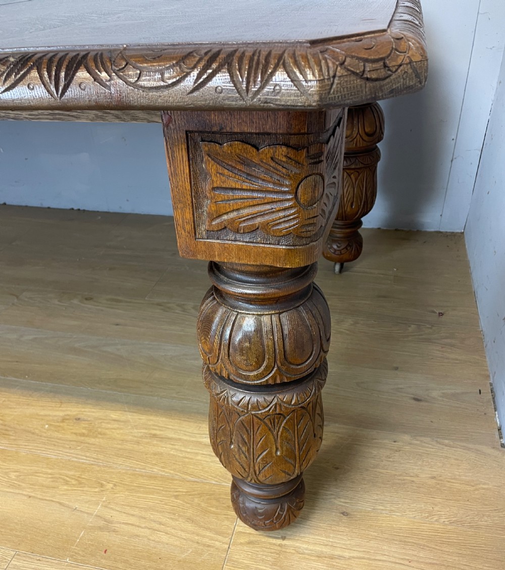 Oak eight seater wind out table in Jacobean style circa 1870 View V