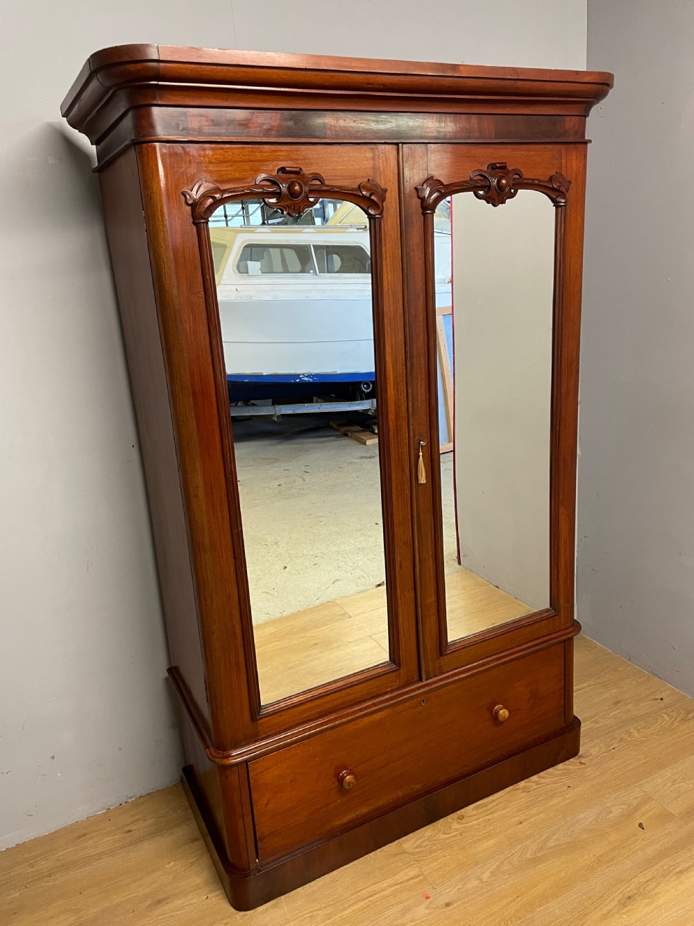 C19TH mahogany two door double wardrobe  View III