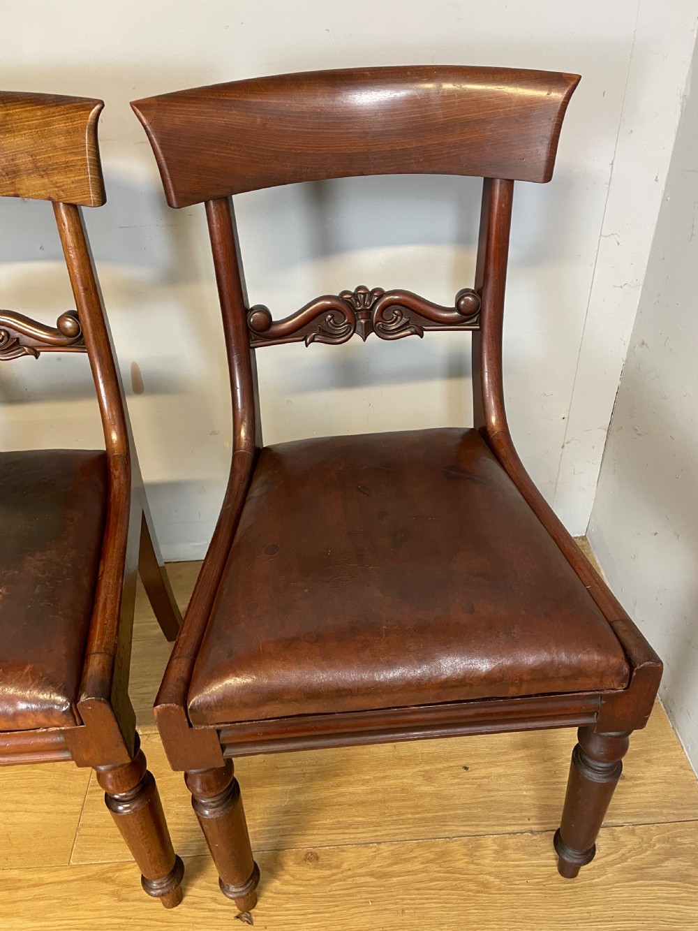 Set of 4 mahogany William IV dining chairs in original condition  View IX