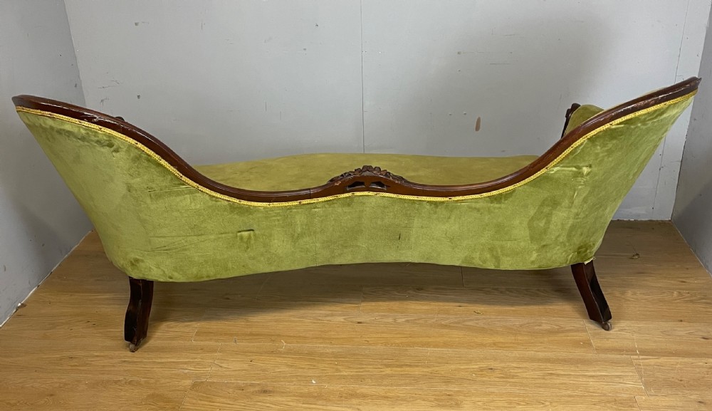 C19TH carved mahogany framed sofa in green velvet  View X