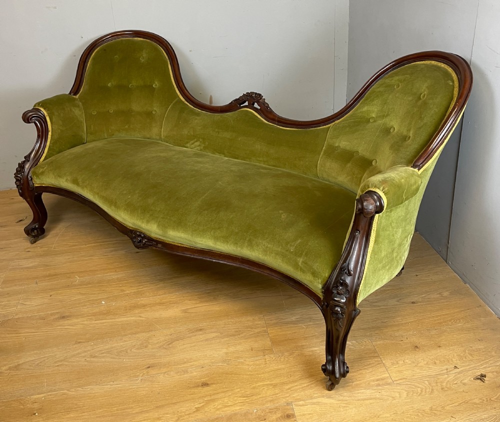 C19TH carved mahogany framed sofa in green velvet  View XI
