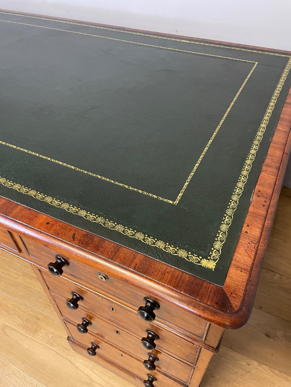 C19TH mahogany partners desk with inset tooled leather top  View III