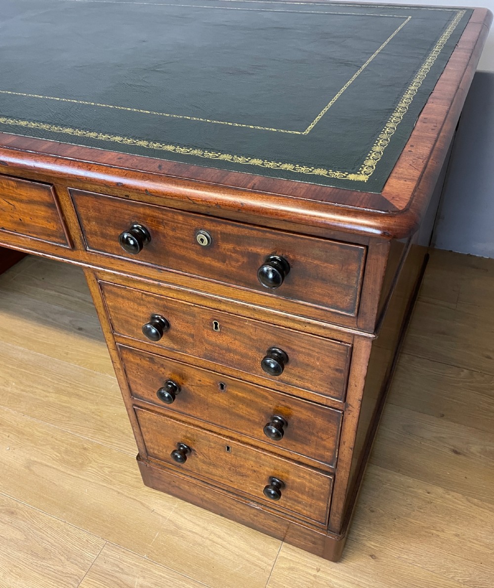 C19TH mahogany partners desk with inset tooled leather top  View IV