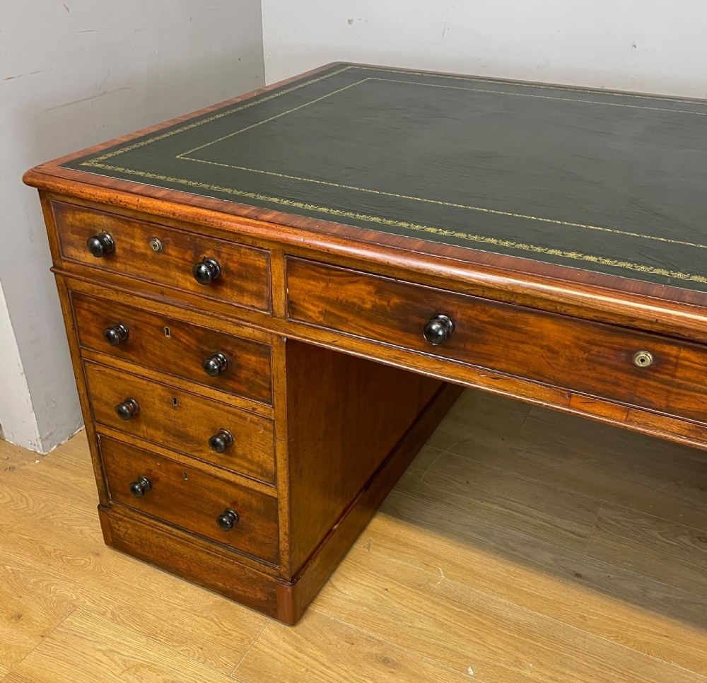 C19TH mahogany partners desk with inset tooled leather top  View V