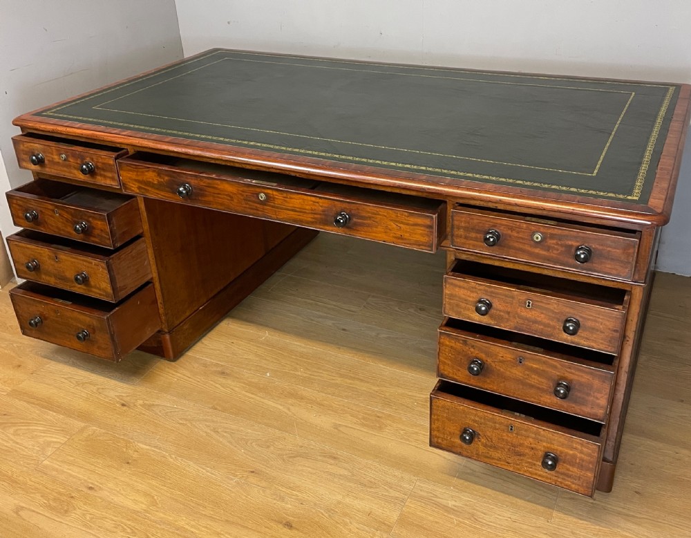C19TH mahogany partners desk with inset tooled leather top  View VI