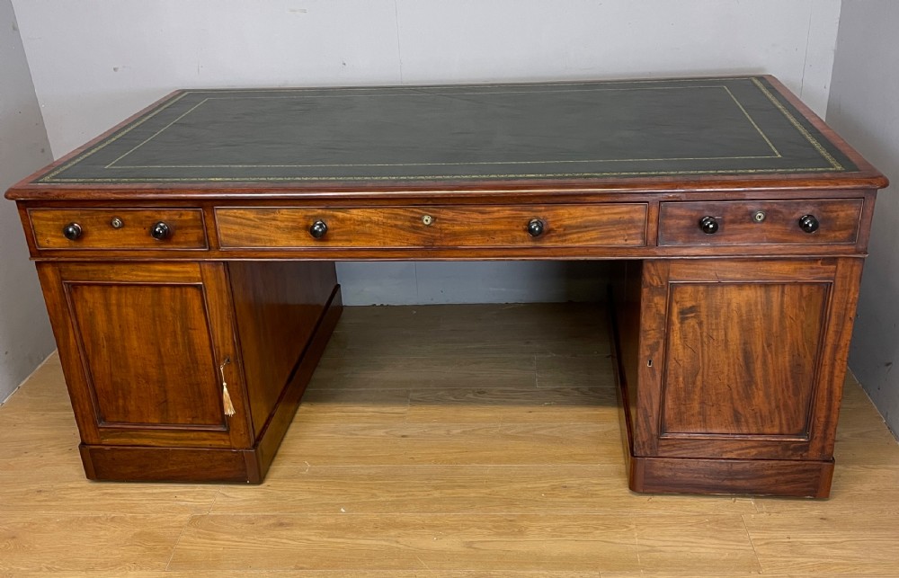 C19TH mahogany partners desk with inset tooled leather top  View VIII