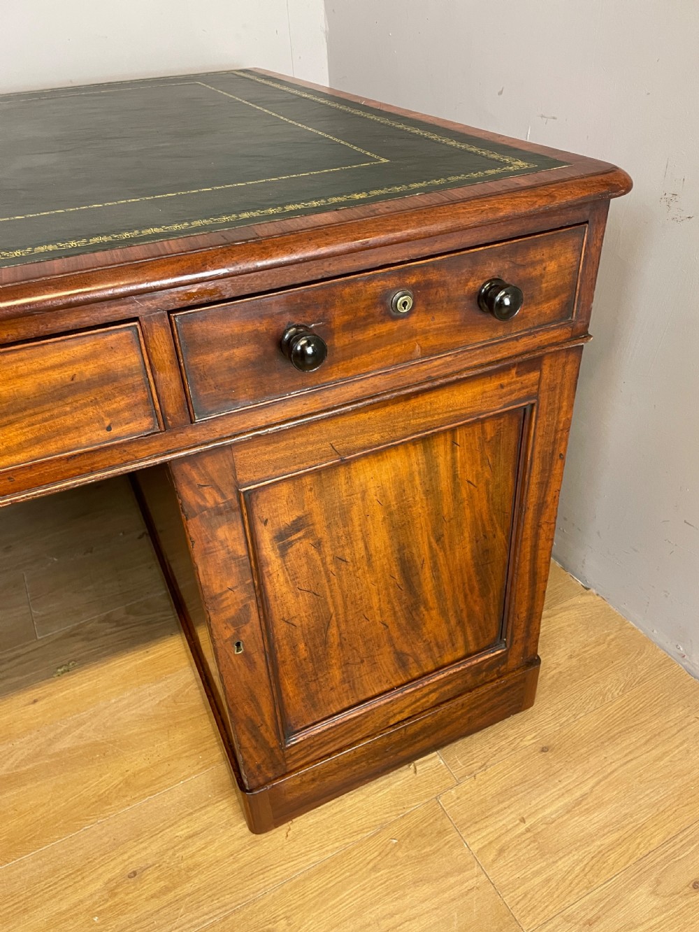 C19TH mahogany partners desk with inset tooled leather top  View IX